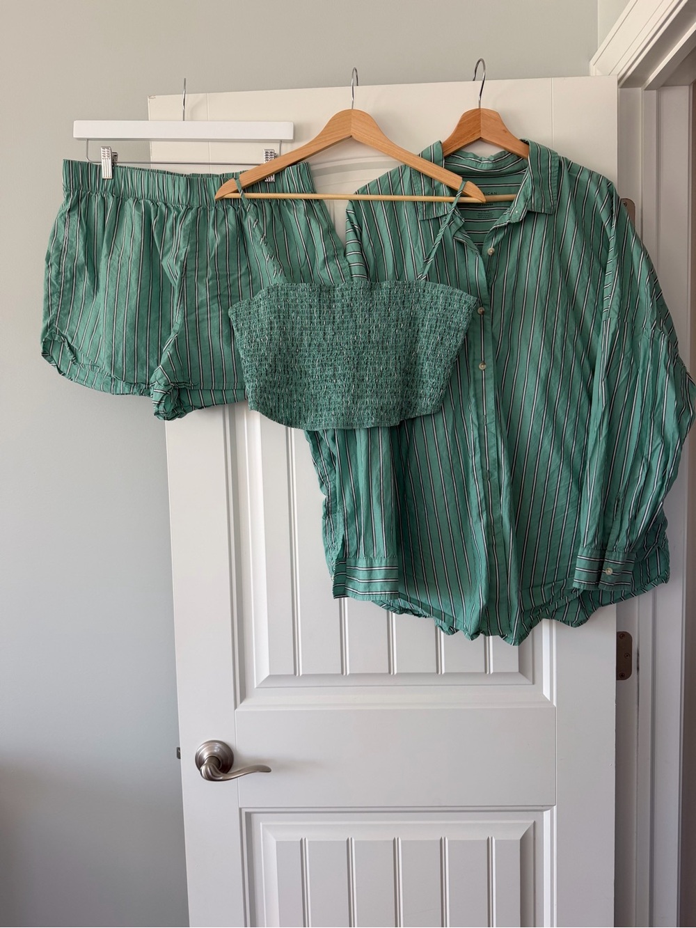 American Eagle Outfitters Green Striped 3-Piece Top Set